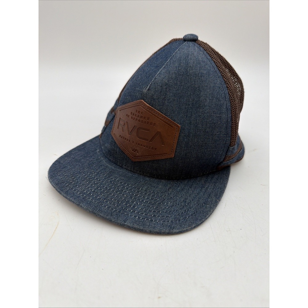 RVCA Hat Trucker Cap Denim Blue Brown Patch Snapback Surf Skate